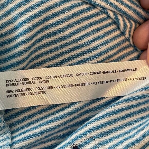 Denim‎ & Flower Palm Tree Embroidered Striped Tee Blue White Knit S - Picture 8 of 9